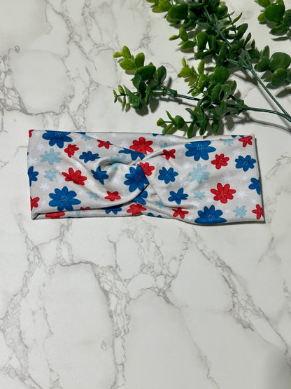 Red, White, Blue Flowers Twist Headband