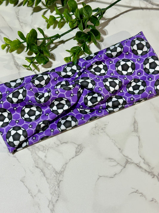 Purple Soccer Ball Twist Headband