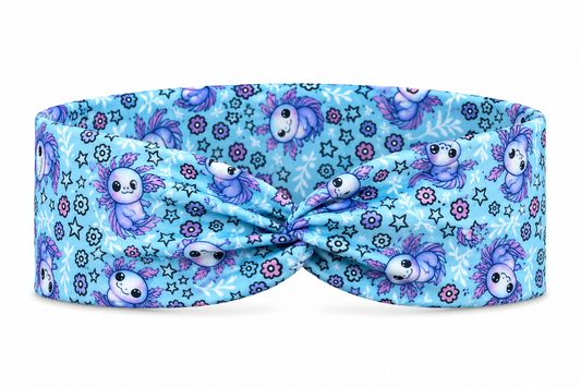 Cute Axolotl on Blue Twist Headband