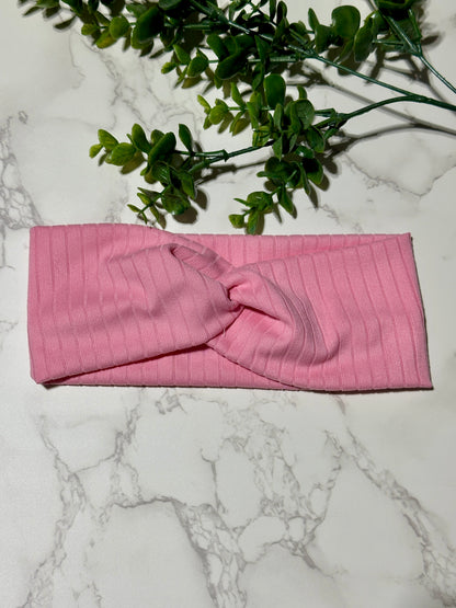 Solid Pink Ribbed Twist Headband