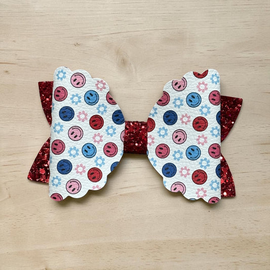 Red, white blue smiley hairbow