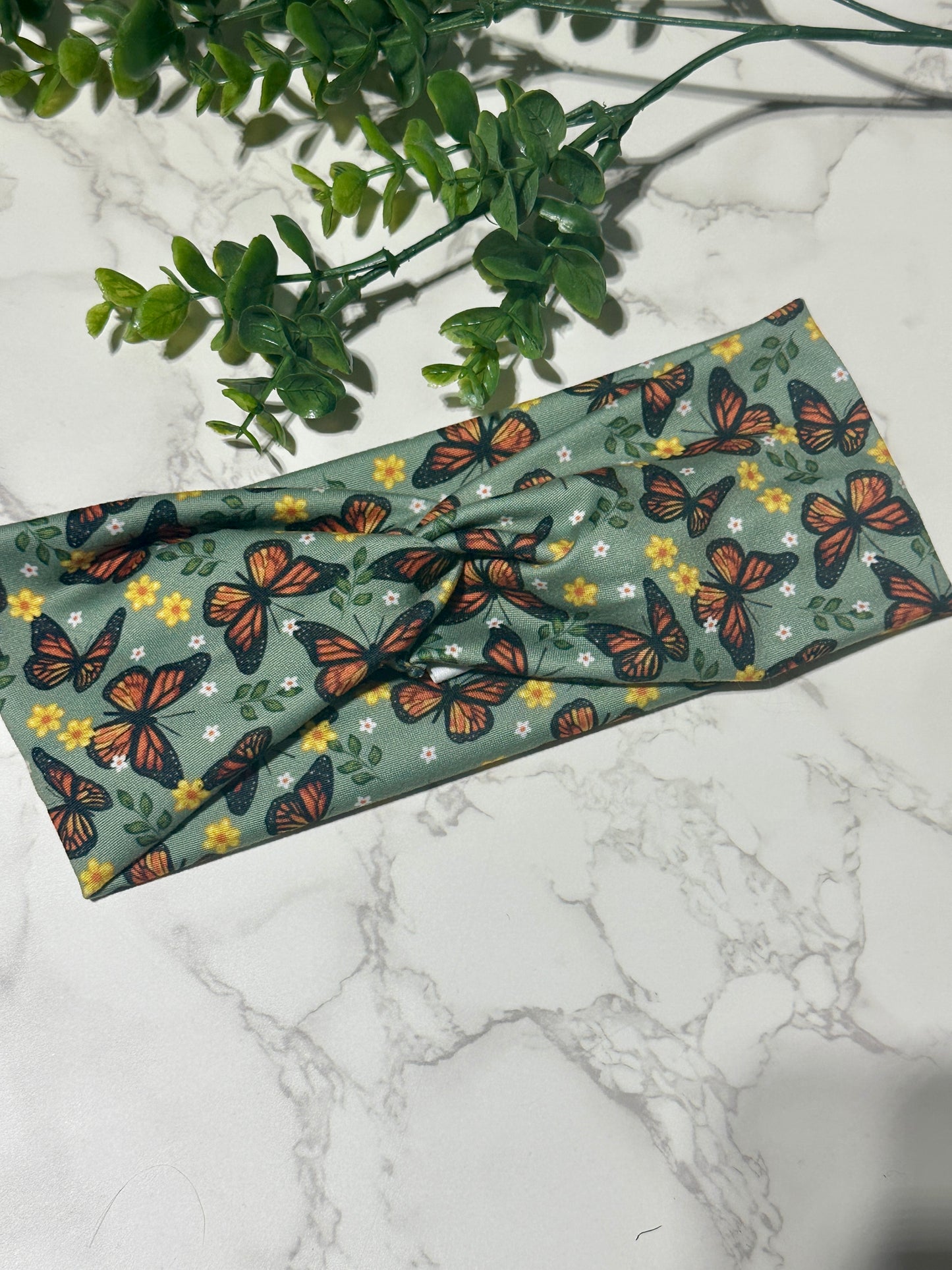 Monarch Butterflies on Green Twist Headband