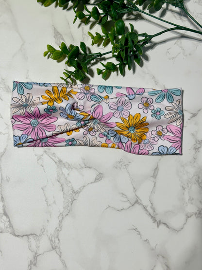 Large Pink Flowers Twist Headband