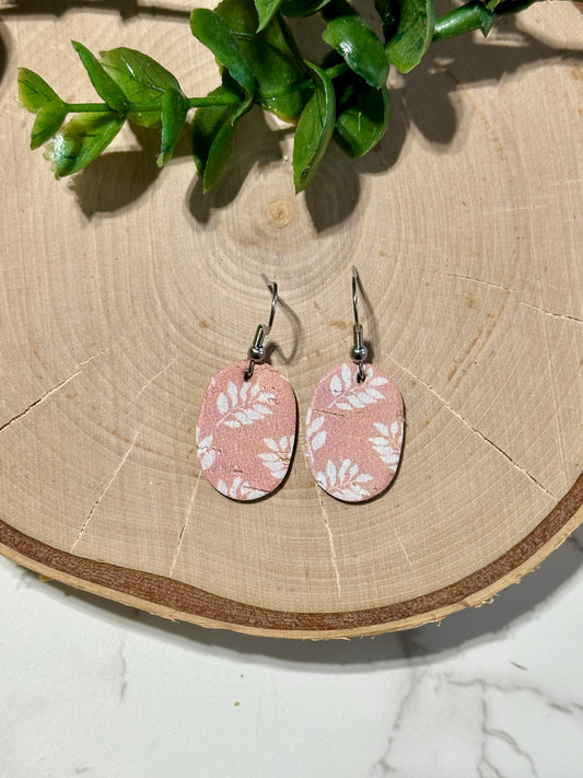 Mini Oval Earrings - Leaves on Peach