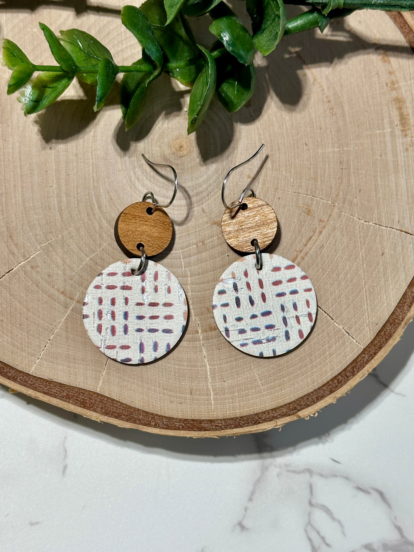 Circle/Circle Connector Earrings - Geometric Dashes