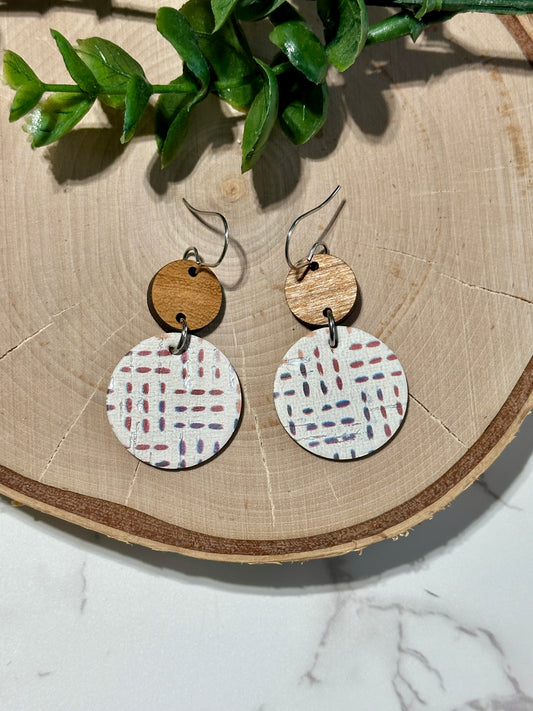 Circle/Circle Connector Earrings - Geometric Dashes
