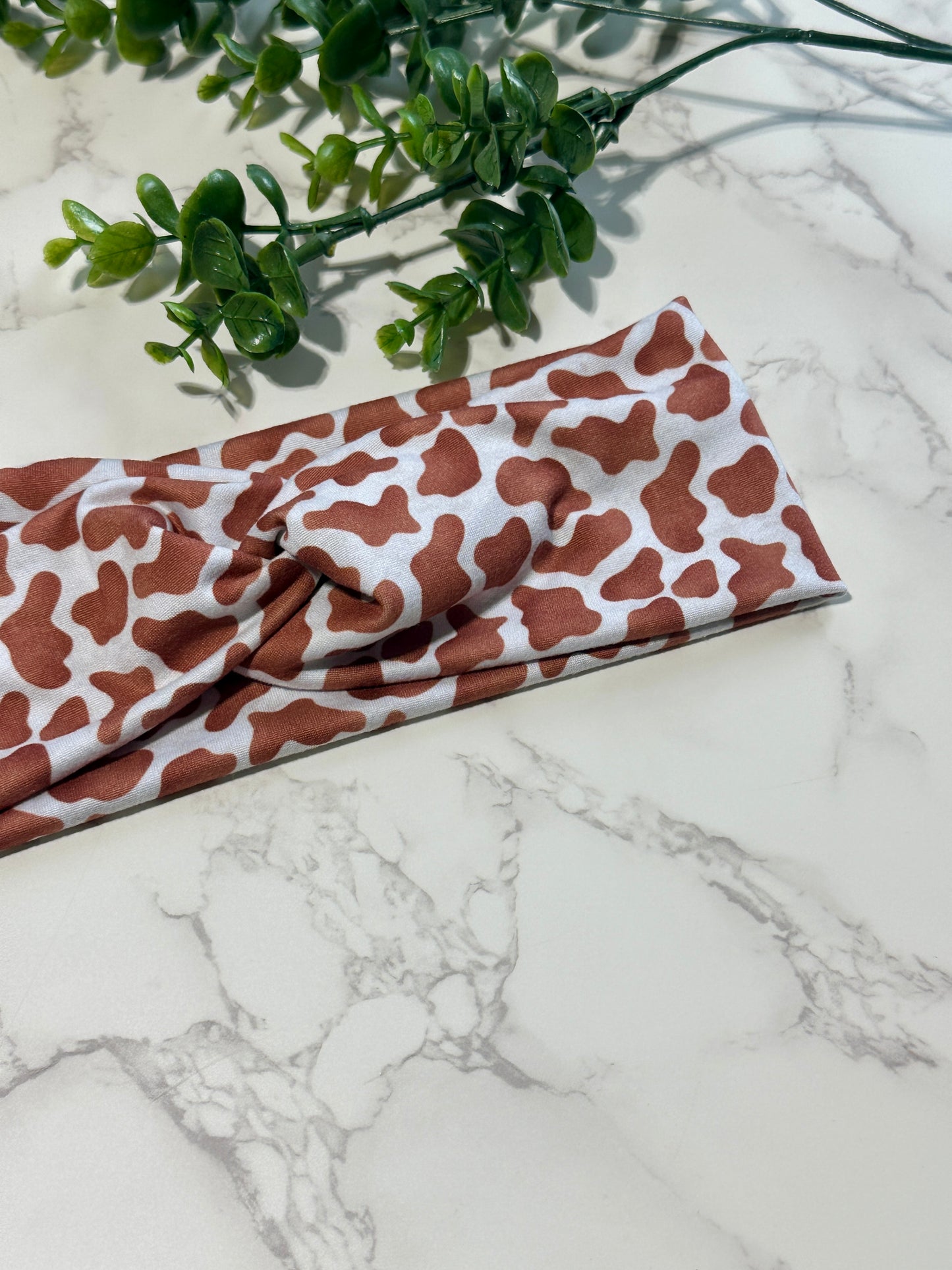 Brown Cow Print Twist Headband