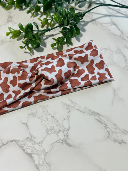 Brown Cow Print Twist Headband