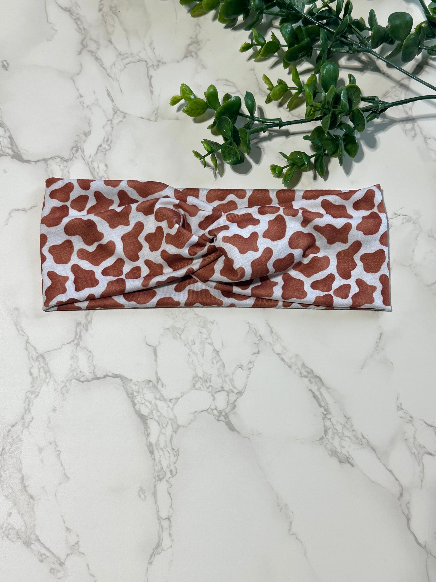 Brown Cow Print Twist Headband