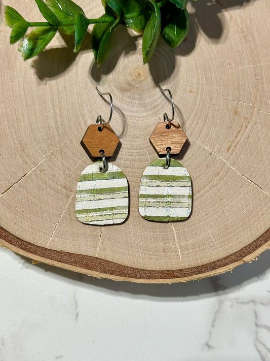 Mini Closed Arch/Circle Earrings - Distressed Green Dashes