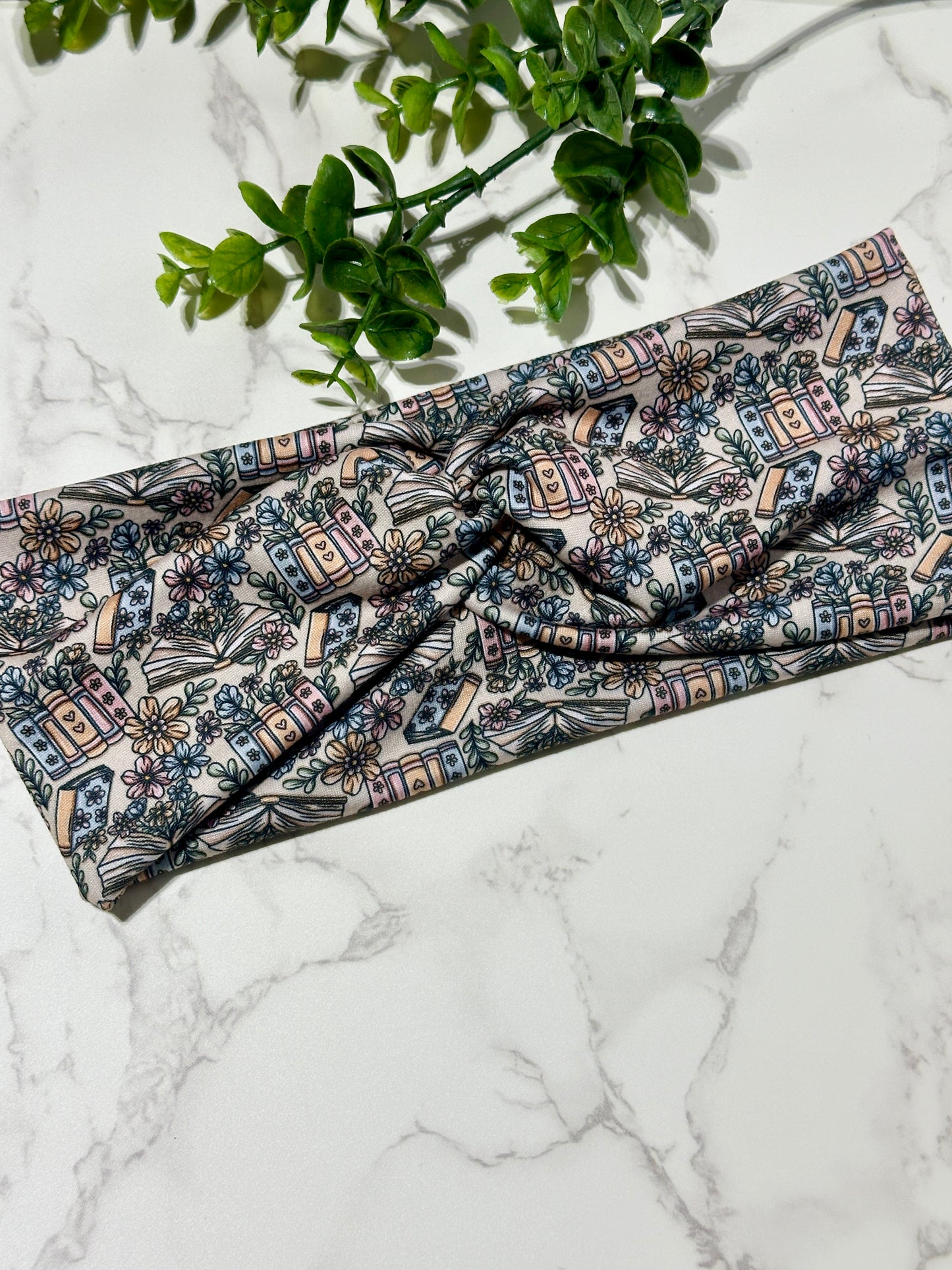Books and Flowers Twist Headband