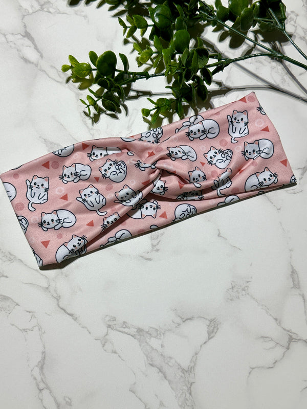 Kitty Cat Love On Pink Twist Headband"