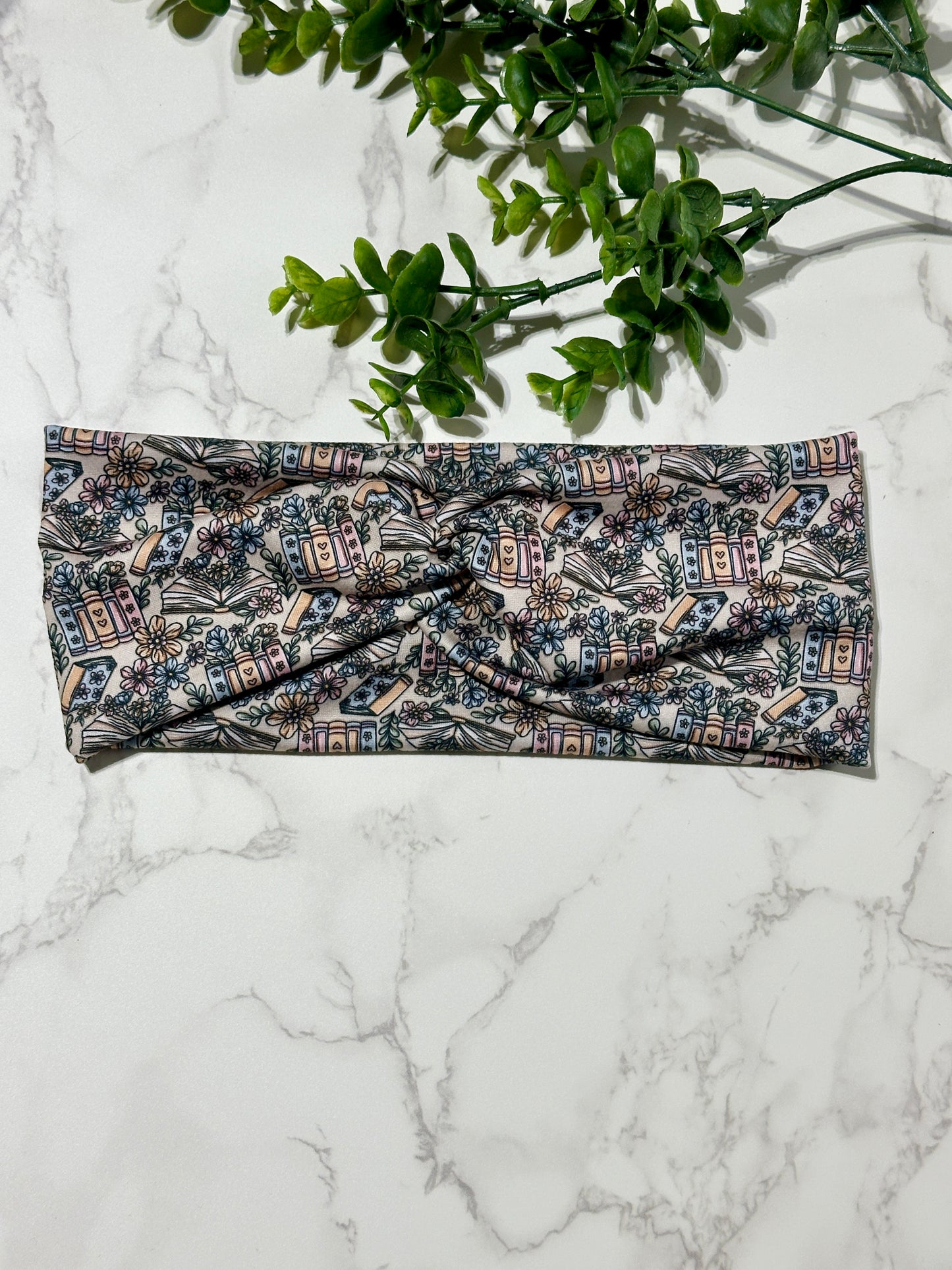 Books and Flowers Twist Headband