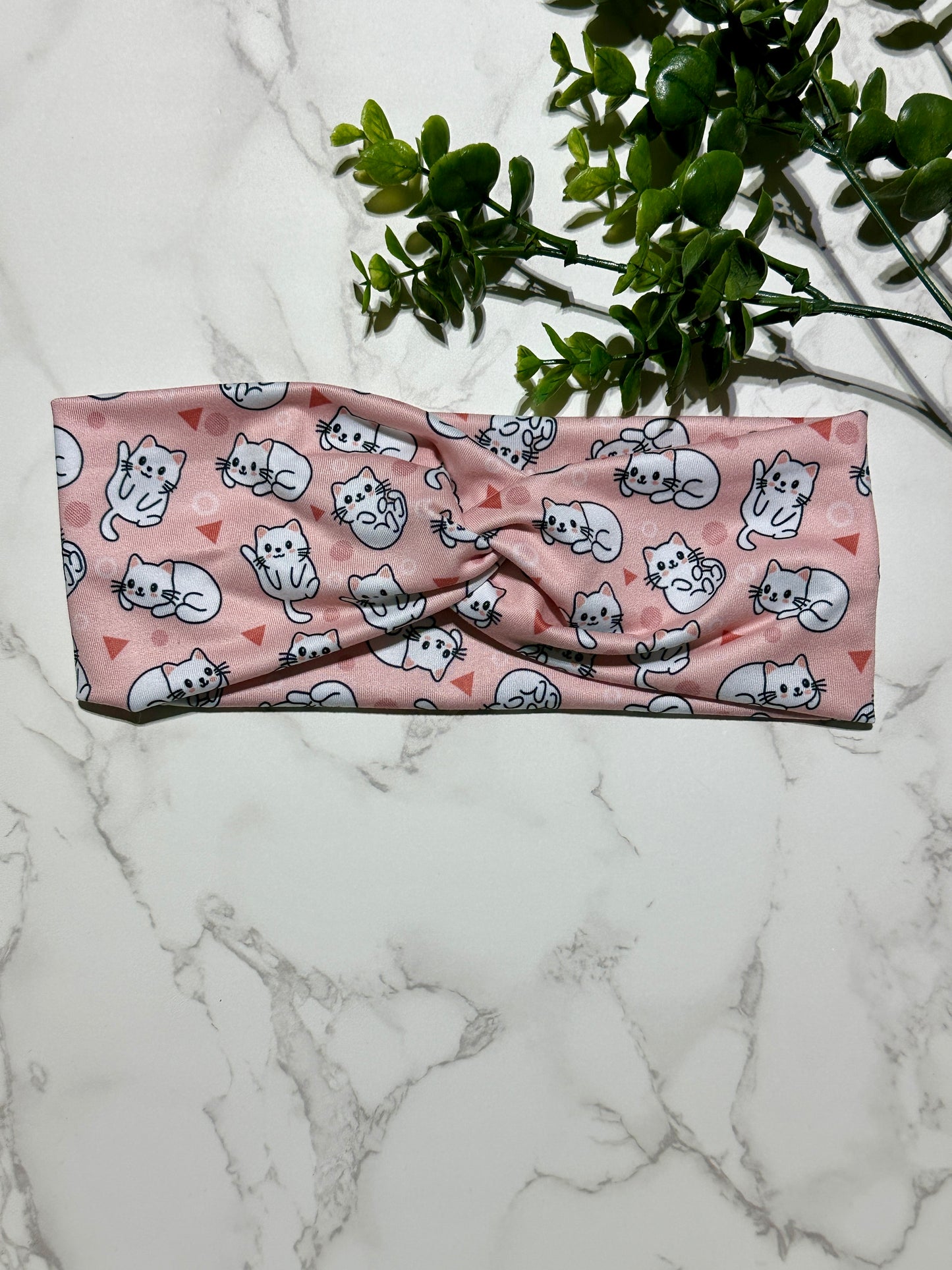 Kitty Cat Love On Pink Twist Headband"