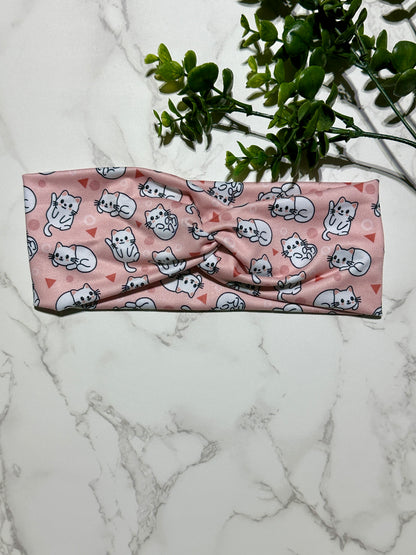 Kitty Cat Love On Pink Twist Headband"