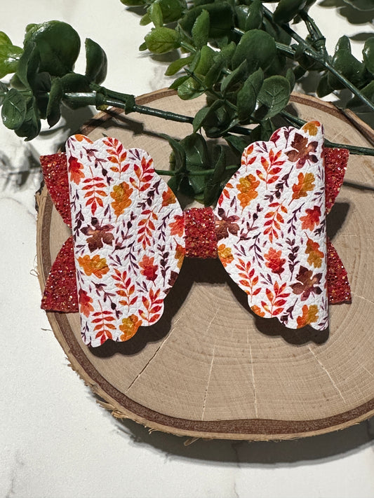 Orange Fall Leaves on Orange Glitter Hairbow