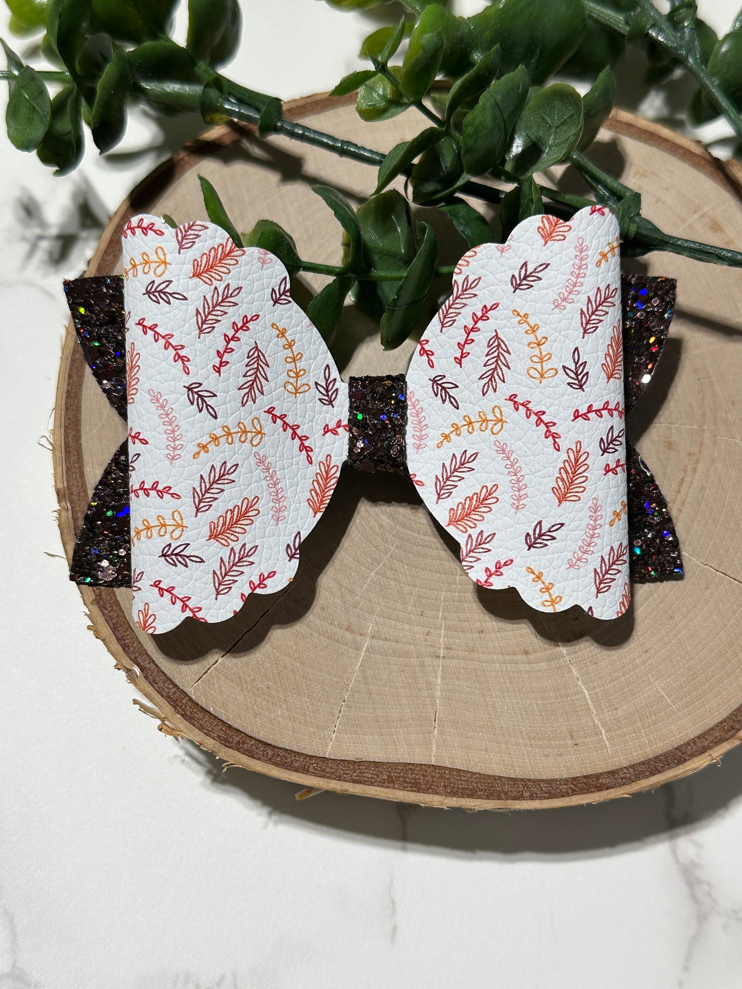 Fall Leaves on Brown Glitter Hairbow