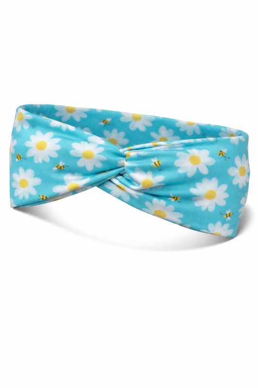 Daisies on Turquoise Twist Headband