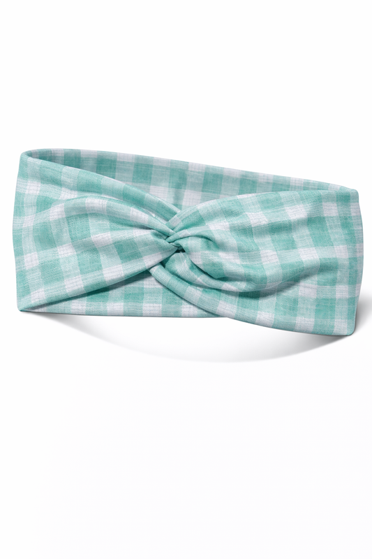 Mint Green Gingham Plaid Twist Headband