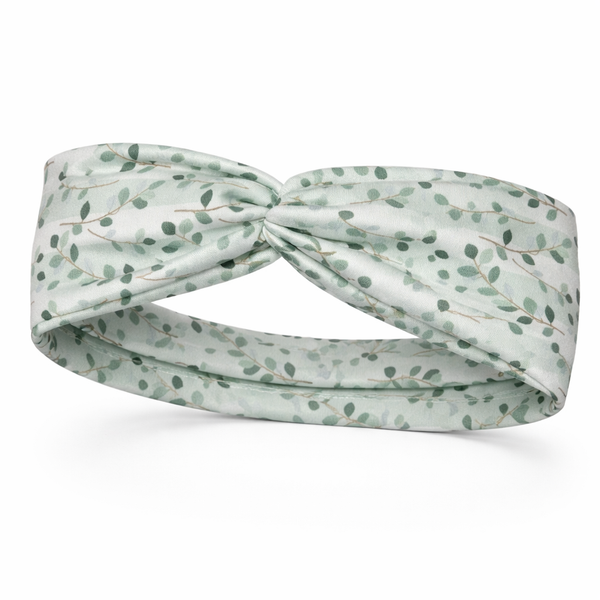 Sage Leaves/Stripes Twist Headband