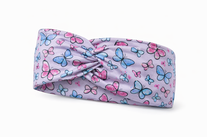 Pink/Blue Butterfly on Purple Twist Headband