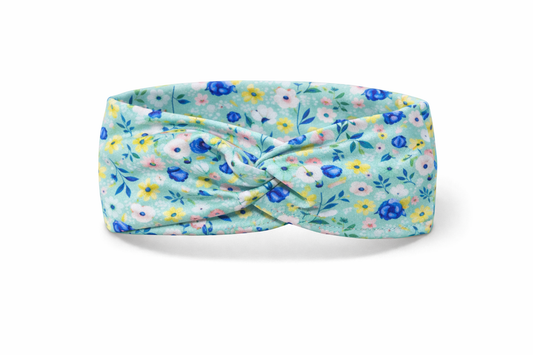 Beautiful Spring Flowers on Mint Twist Headband