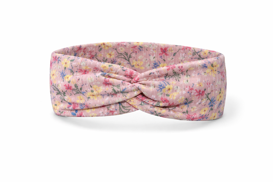 Pink Floral Ribbed Twist Headband