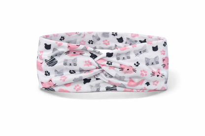 Pink/Grey Cats Twist Headband