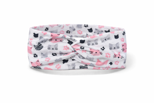 Pink/Grey Cats Twist Headband
