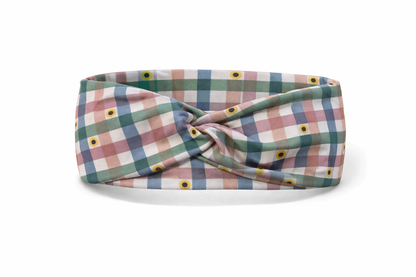 Checkered and Flowers Twist Headband