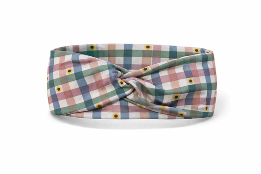 Checkered and Flowers Twist Headband