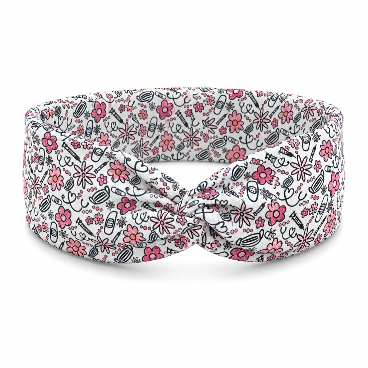 Pink Floral Healthcare Twist Headband