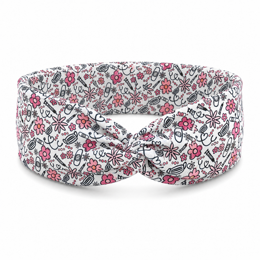 Pink Floral Healthcare Twist Headband