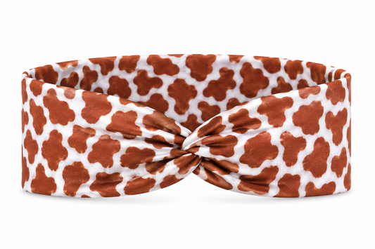 Brown Cow Print Twist Headband