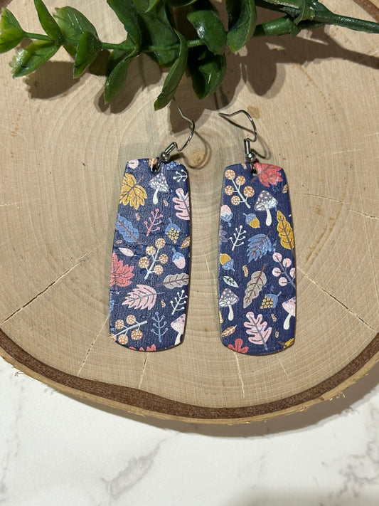 Bar Earrings - Fall Leaves on Blue