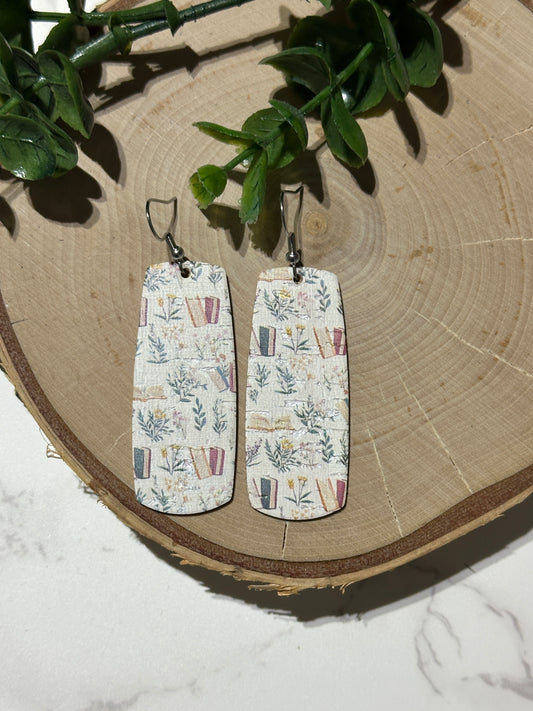 Bar Earrings - books and flowers