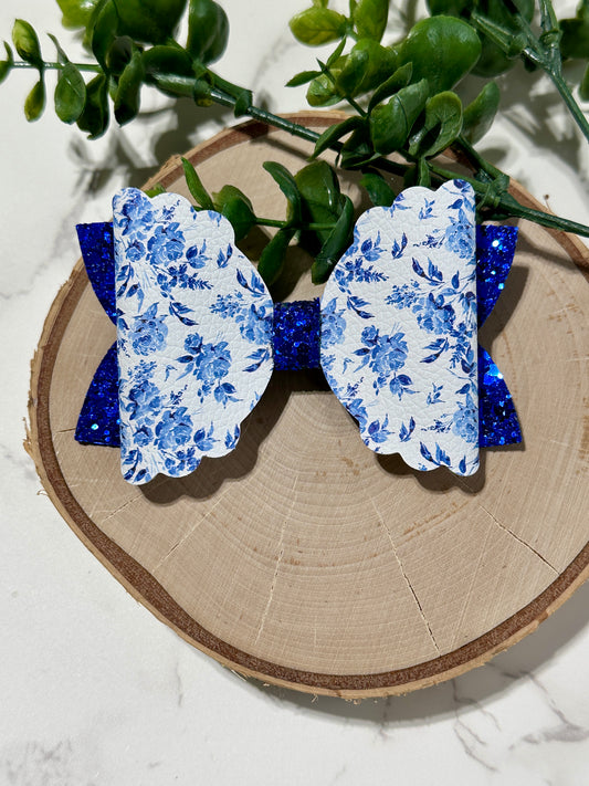 Blue Winter Floral Hair Bow