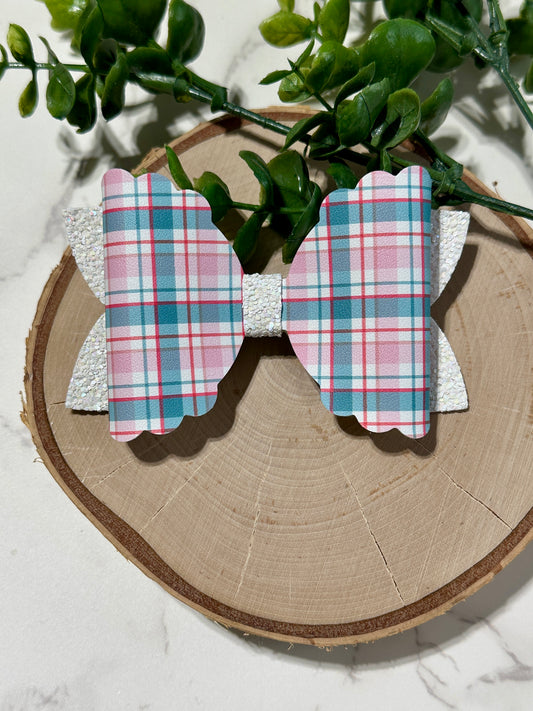 Pink/Aqua Plaid Hair Bow