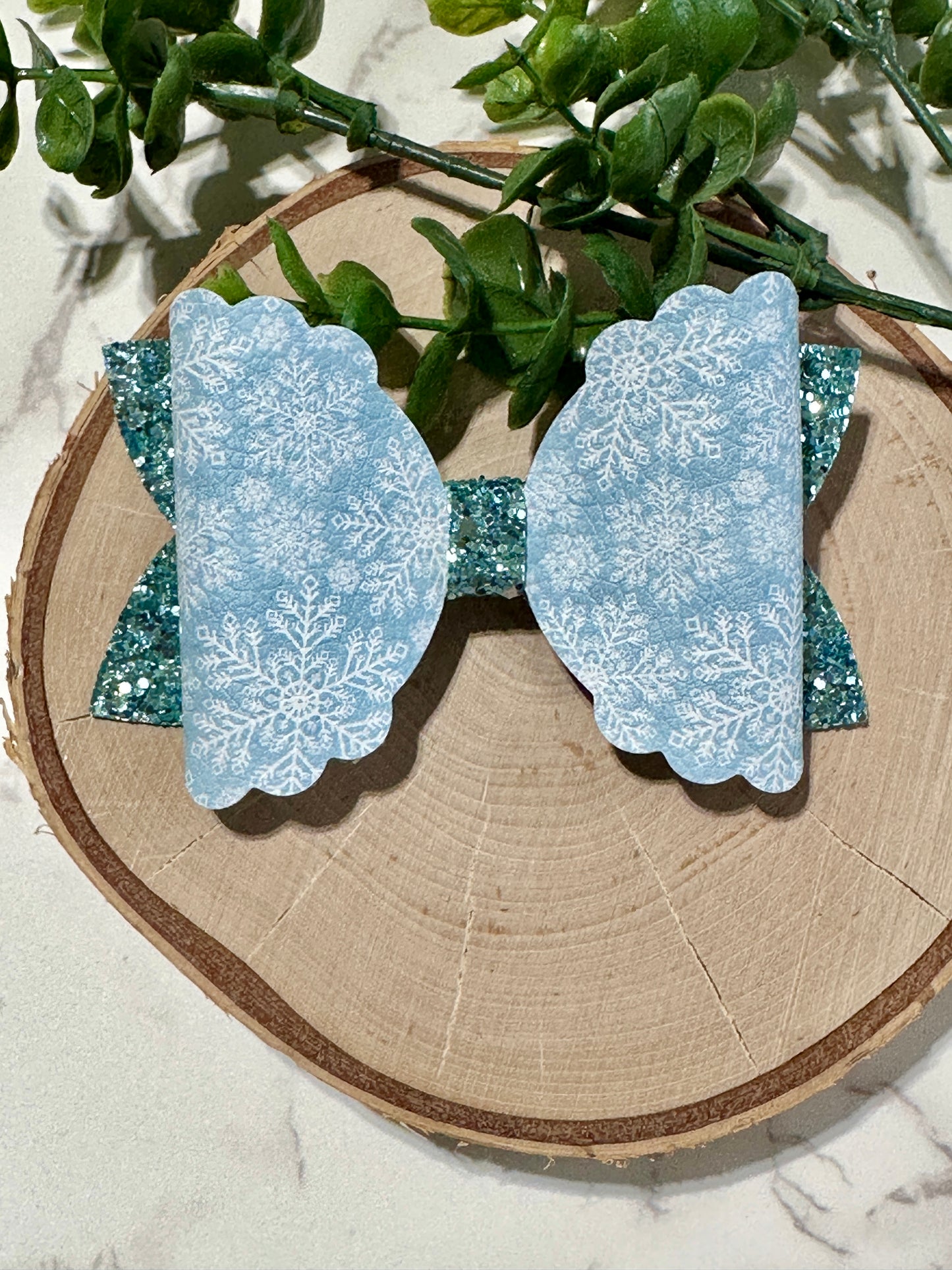 Light Blue Snowflakes Hair Bow