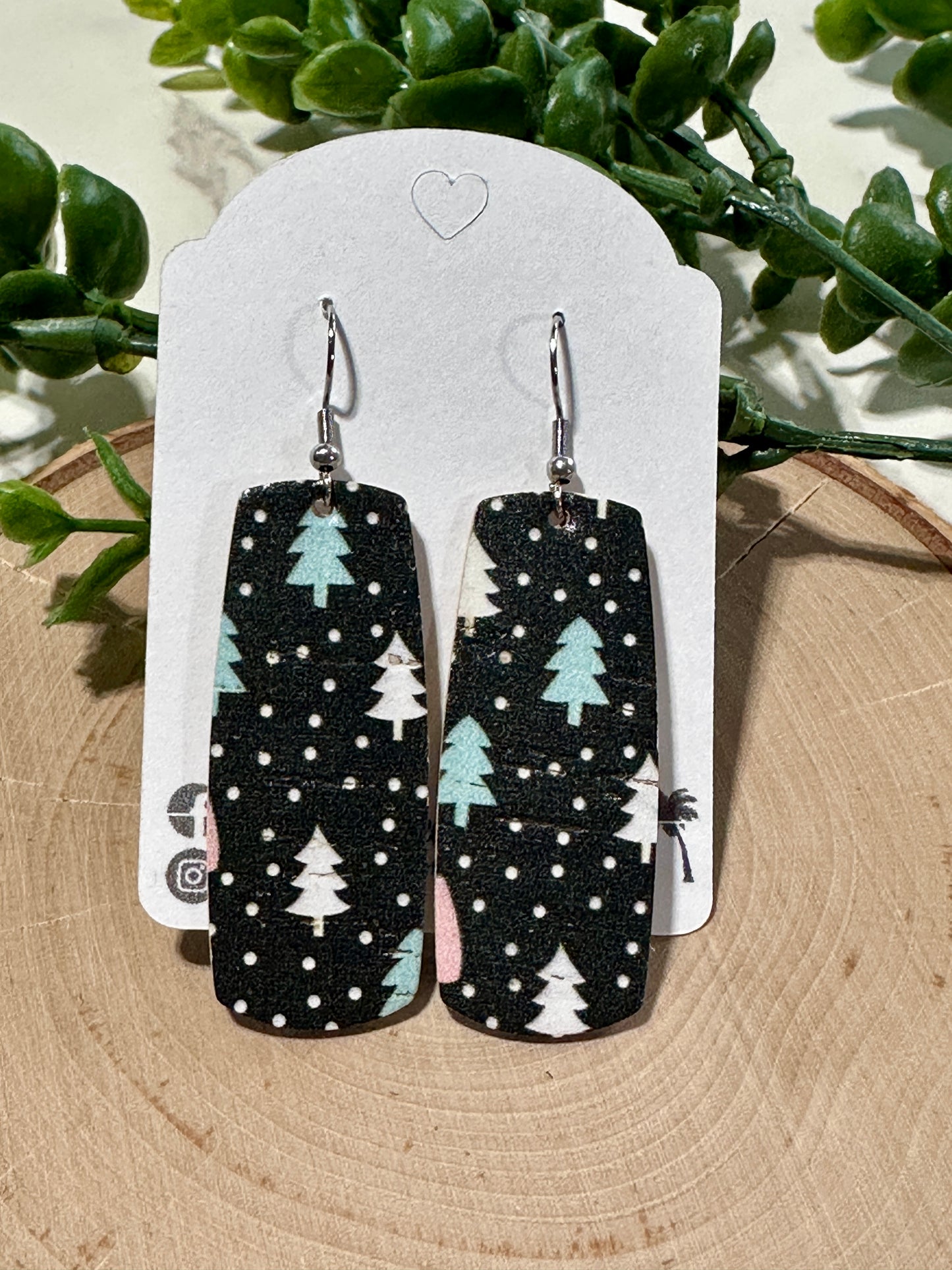 Bar Earrings - Pastel Trees on Black