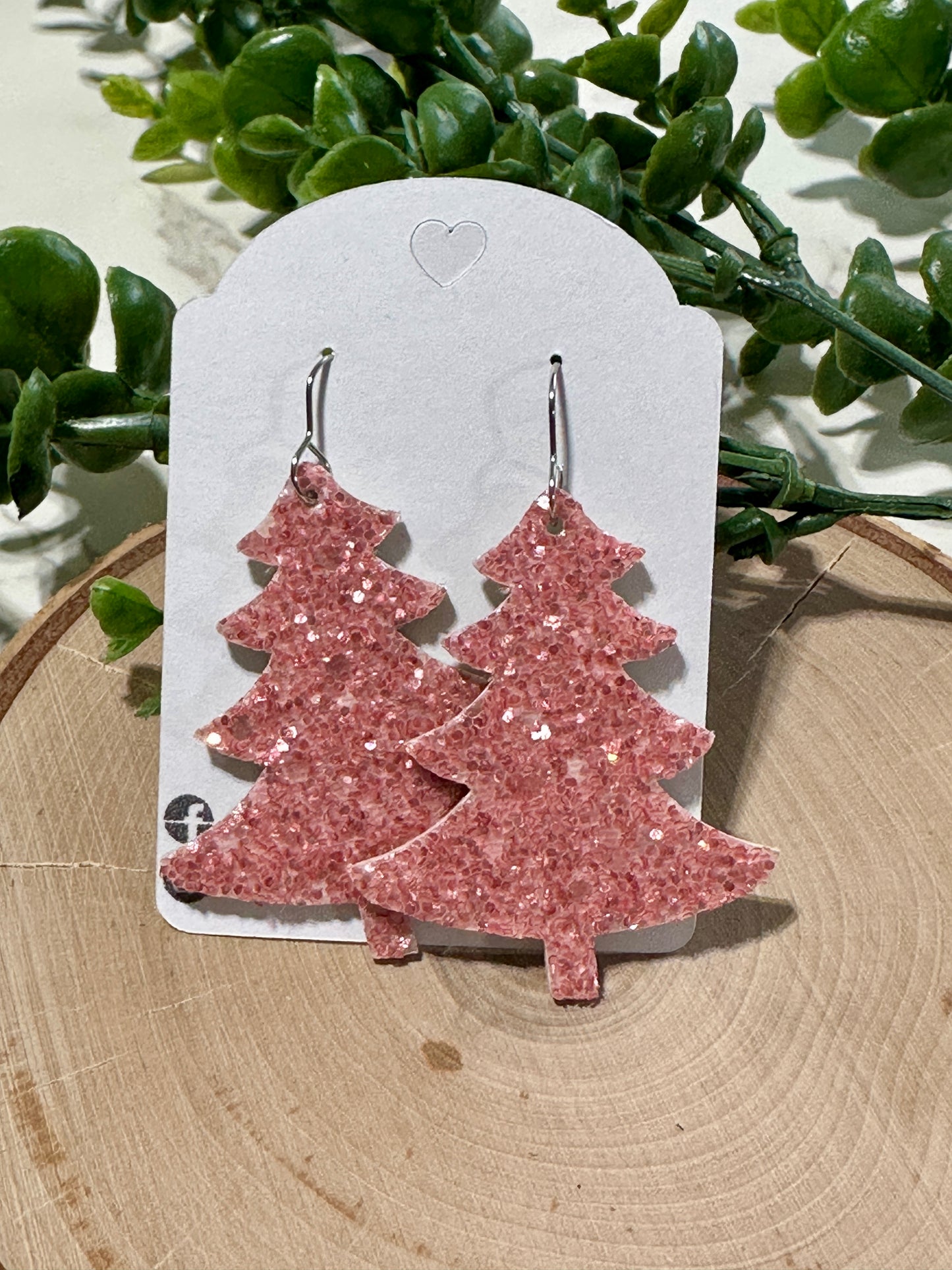 Pink Glitter - Tree Earrings