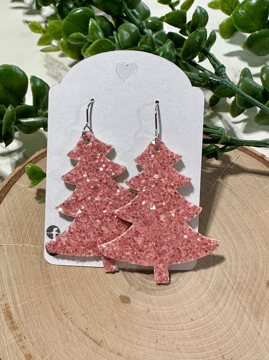Pink Glitter - Tree Earrings