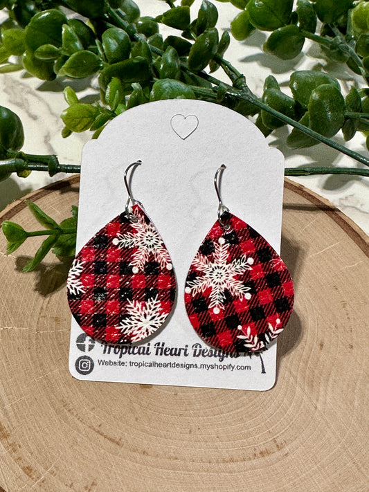 Small Teardrop Earrings - Snowflake Plaid