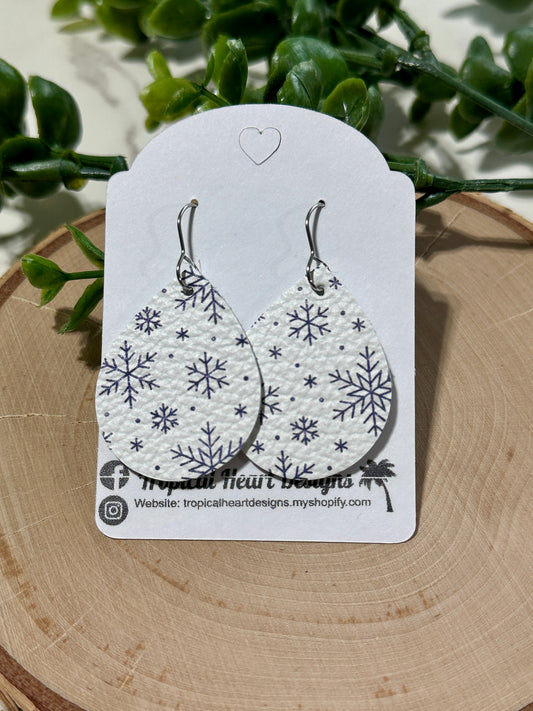 Small Teardrop Earrings - Snowflakes