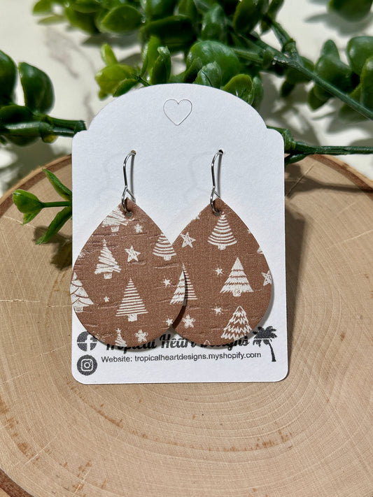 Small Teardrop Earrings - Boho Trees on Taupe