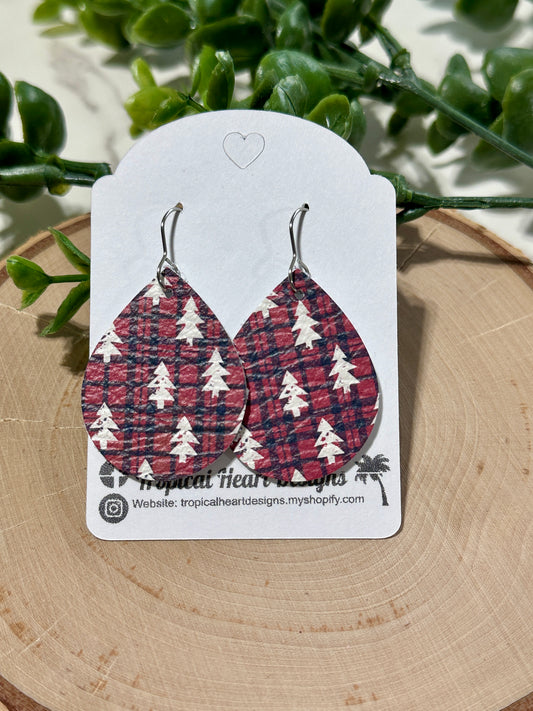 Small Teardrop Earrings - Trees on Plaid