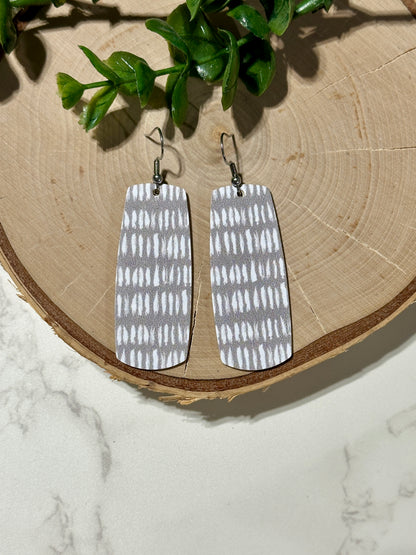 Bar Earrings - White Dashes on Gray