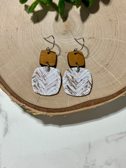 Mini Rounded Squares/Connector Earrings - Weathered Wood