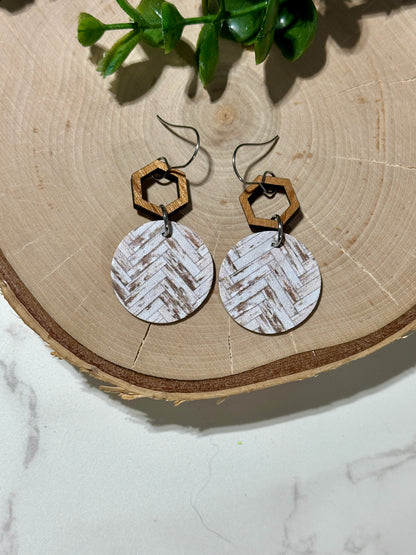 Small Circle/Connector Earrings - Weathered Wood