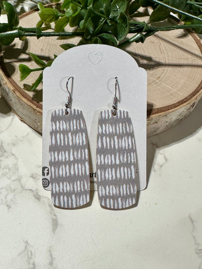 Bar Earrings - White Dashes on Gray